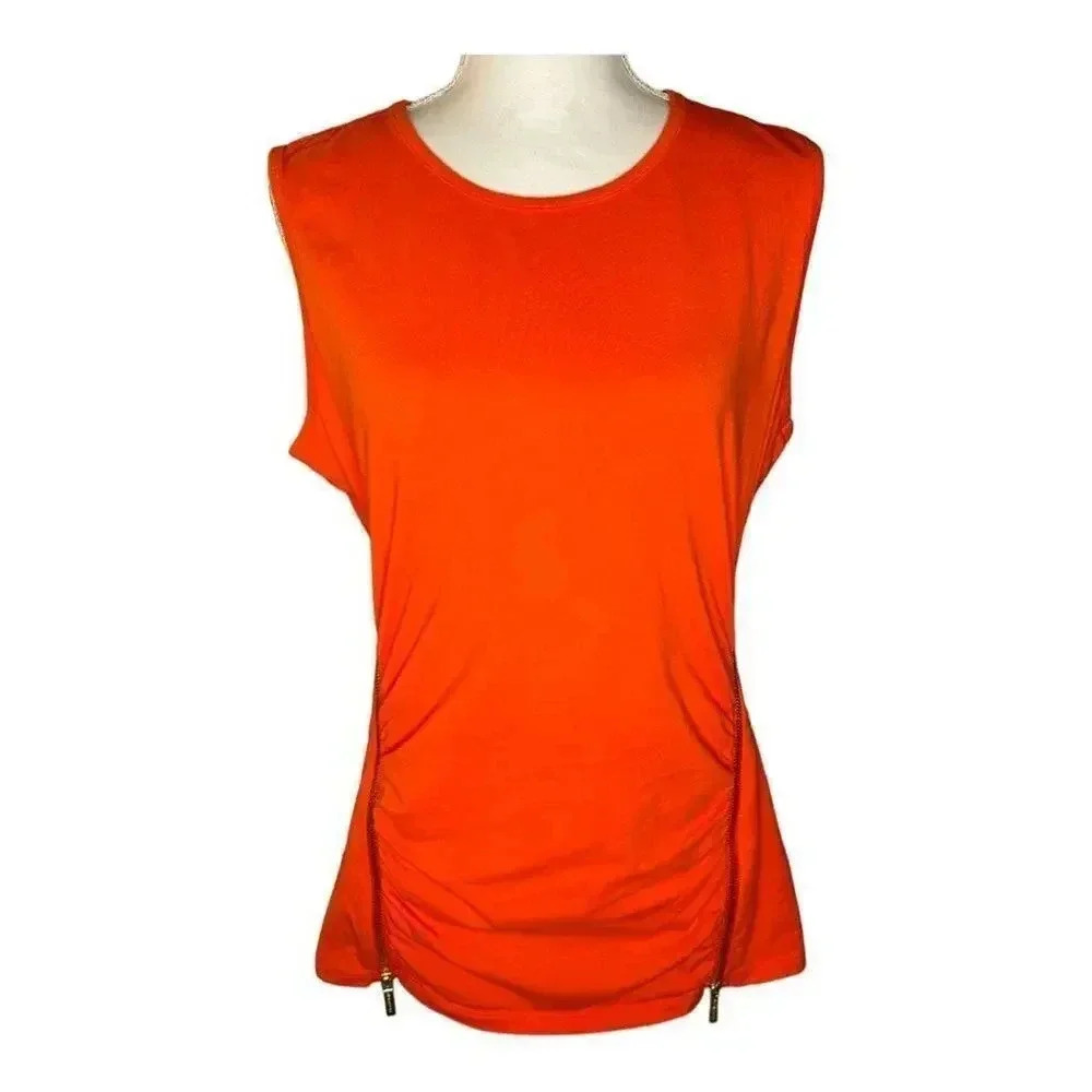 Michael Kors Women’s XL Orange Sleeveless Ruched Zippered Sides Stretchy Top